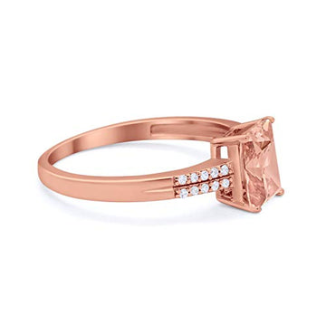 Emerald Cut Wedding Ring Rose Tone, Simulated Morganite CZ 925 Sterling Silver